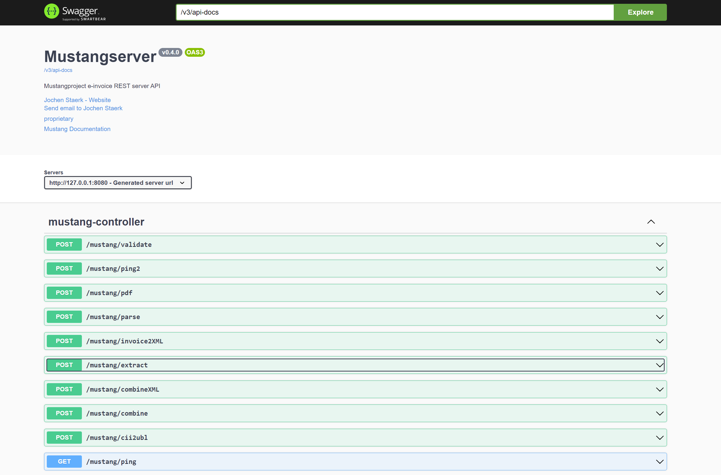 Screenshot of Mustangserver's generated OpenAPI HTML Client